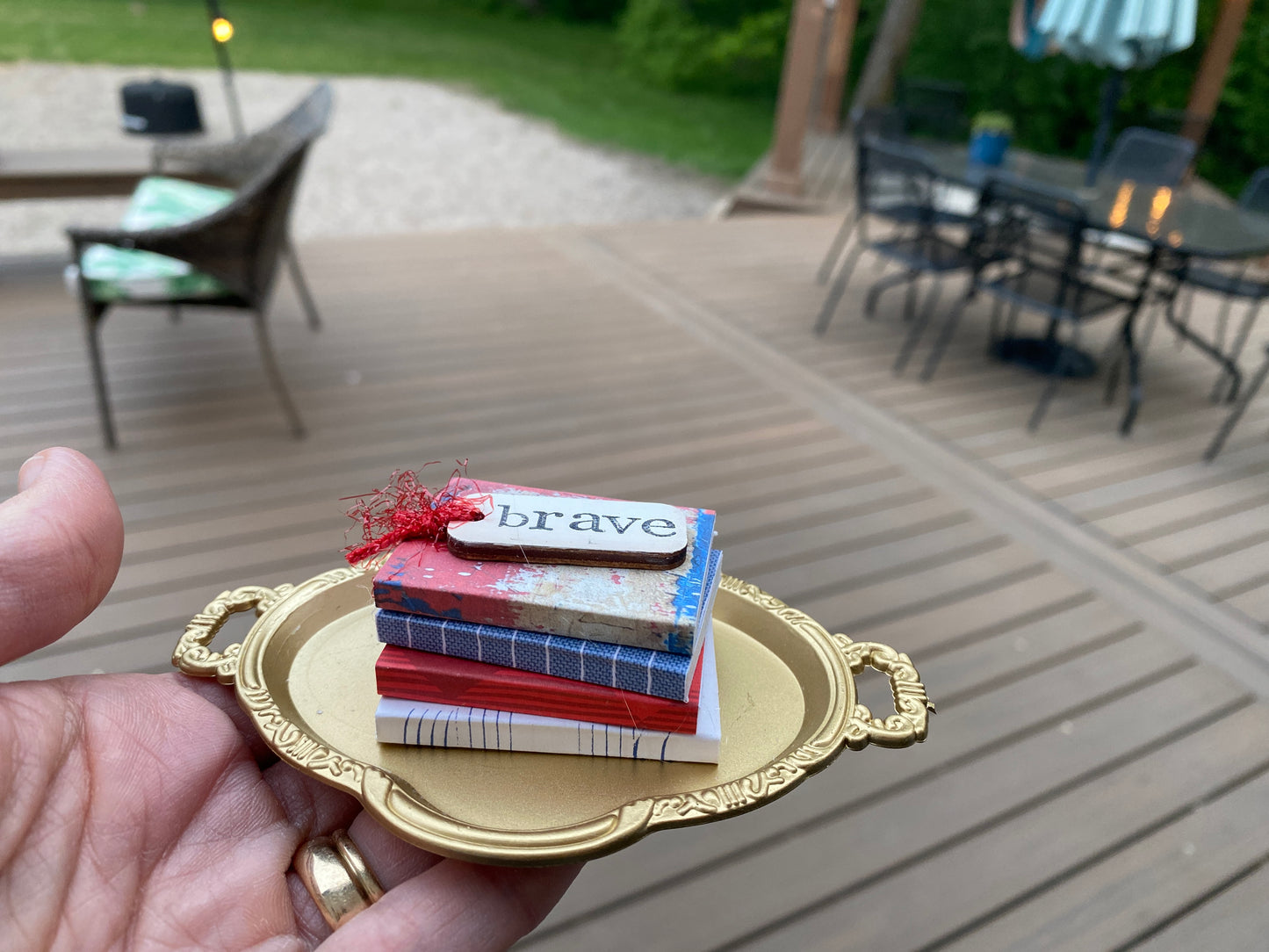 Patriotic Book Stack on gold tray