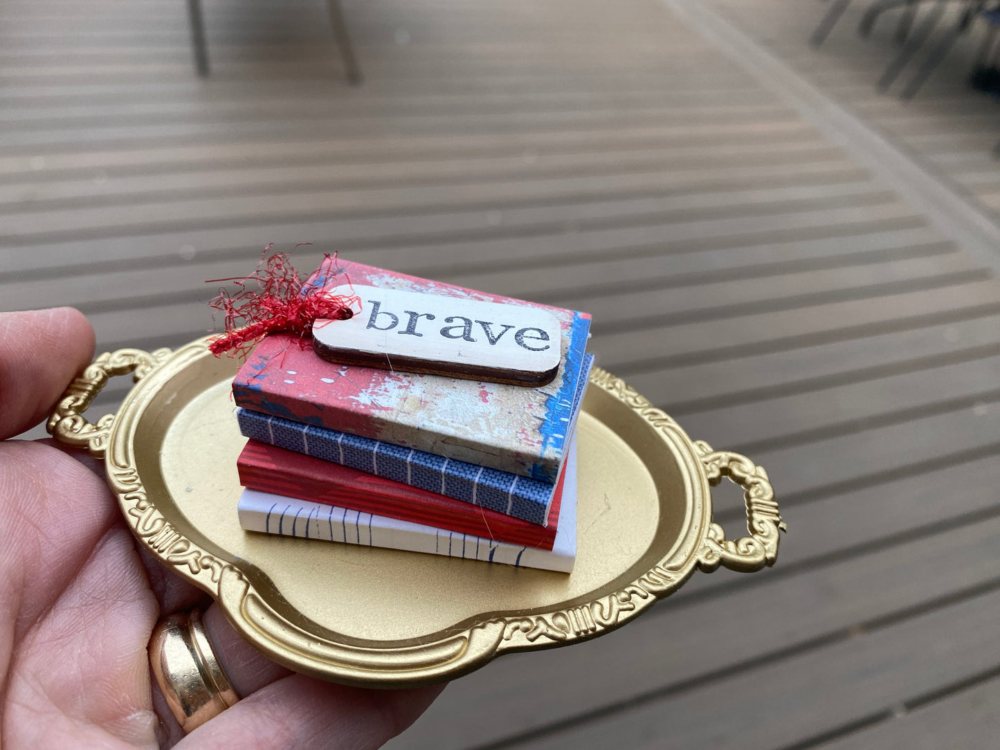 Patriotic Book Stack on gold tray