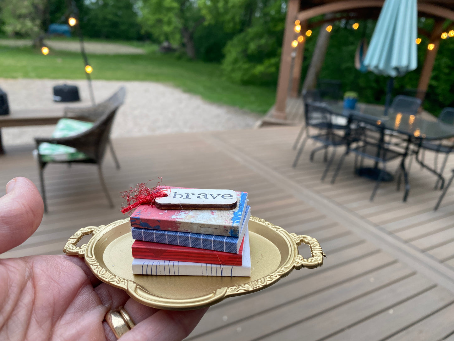 Patriotic Book Stack on gold tray