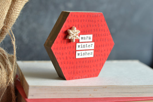 Warm Winter Wishes Red Hexagon