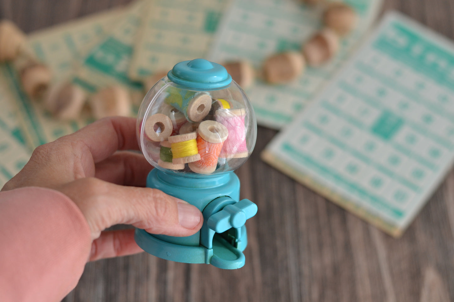 Turquoise Gum Ball Dispenser with the cutest spools