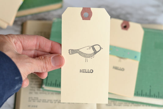 Set of 10 Stamped Shipping Tags - bird