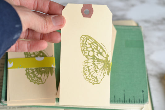 Set of 10 Stamped Shipping Tags - butterfly