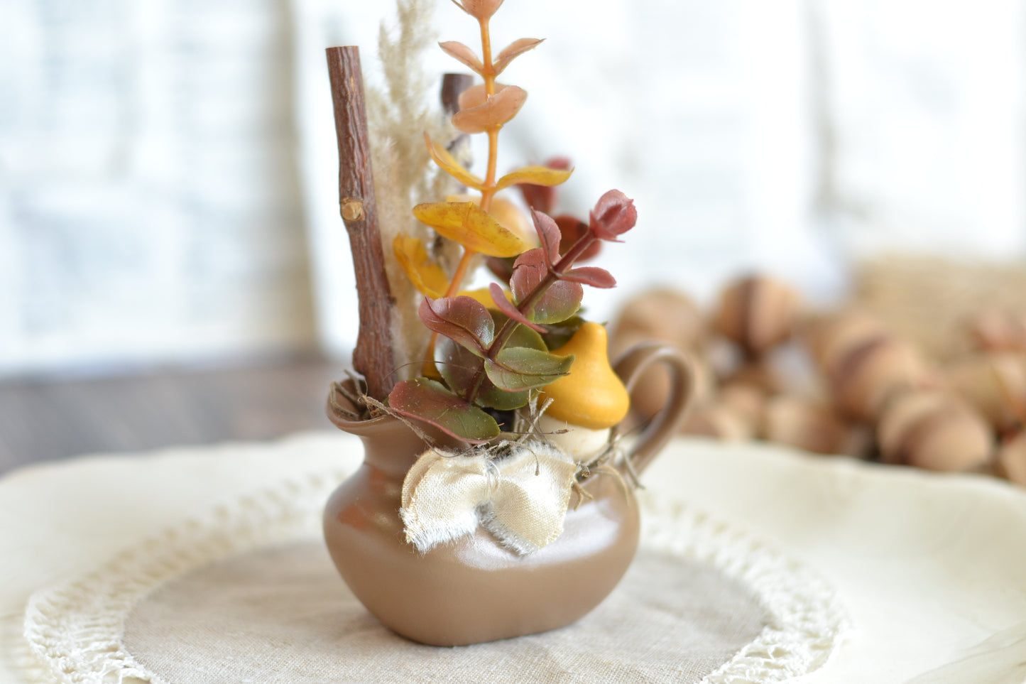 Mini Autumn Floral Arrangement in Ceramic Pitcher F17