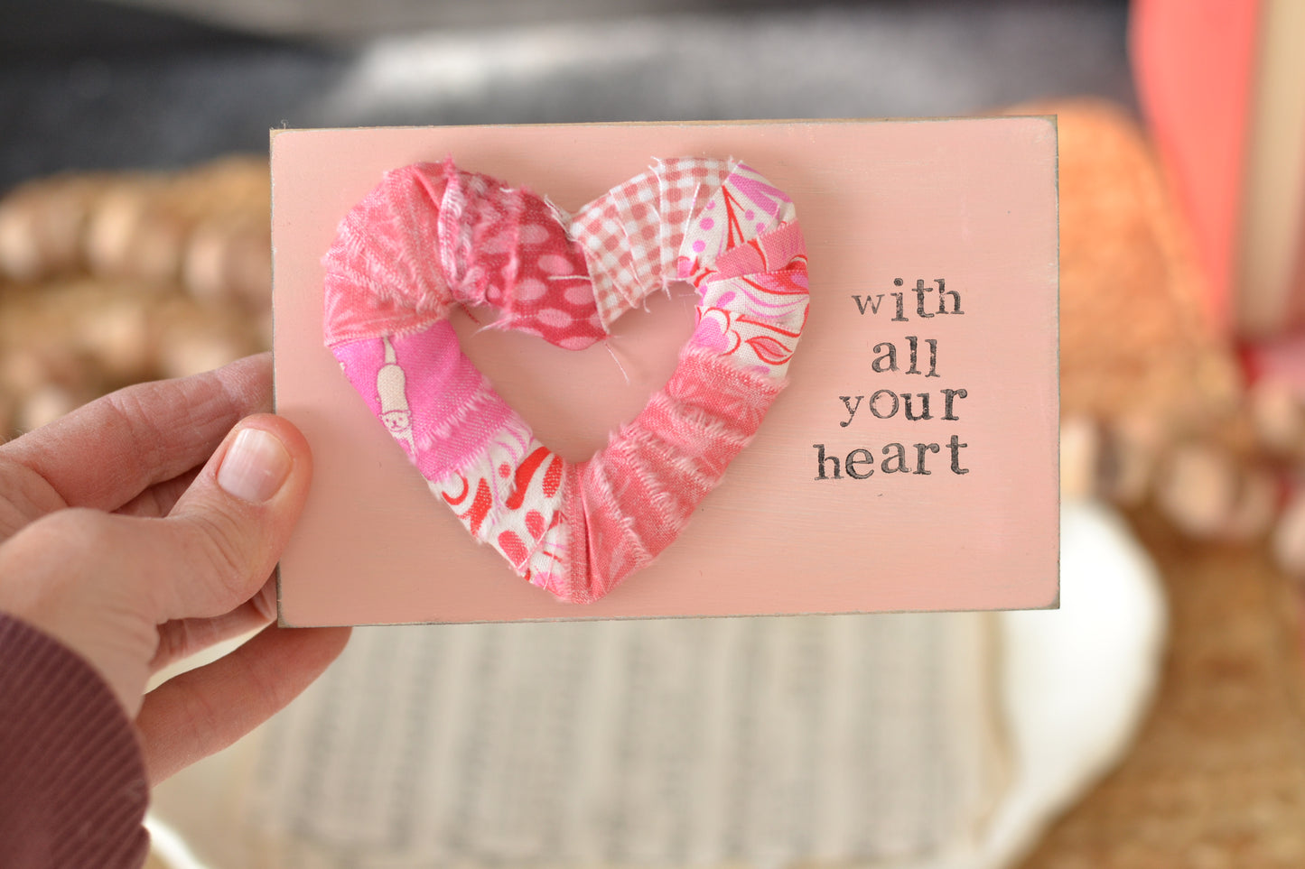 Patchwork Wrapped Heart - with all your heart Sign V16