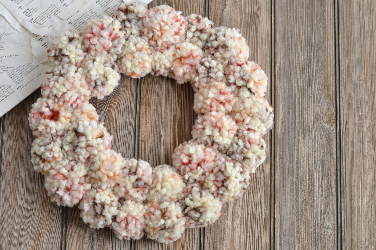 White Multicolored Pom Pom Wreath