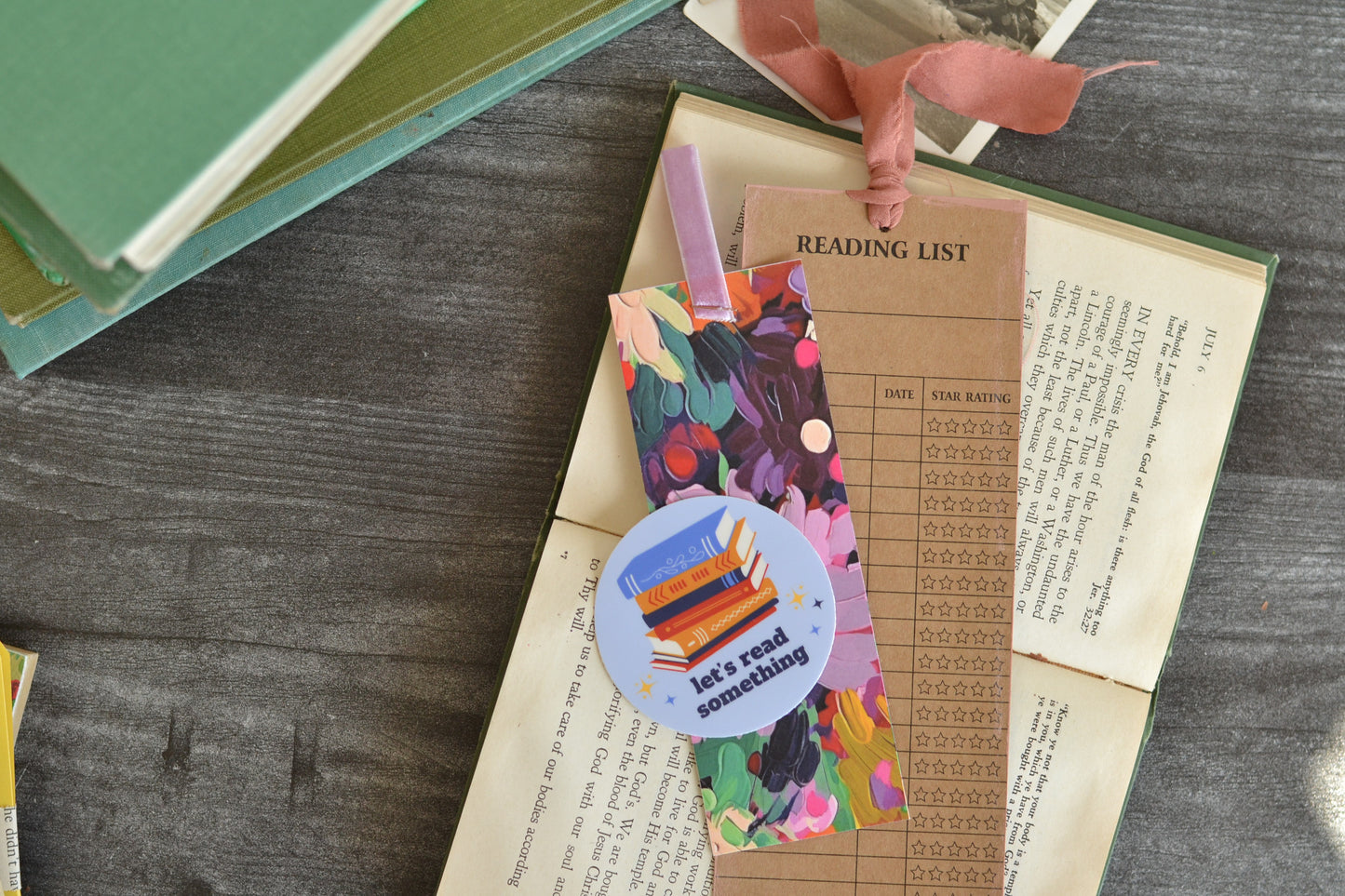 Purple Floral Bookmark + Sticker Set
