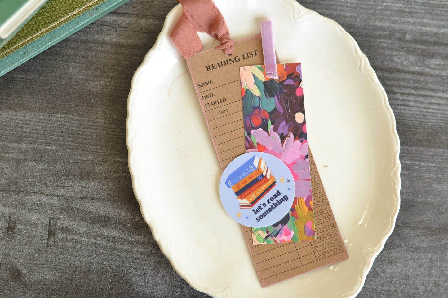 Purple Floral Bookmark + Sticker Set