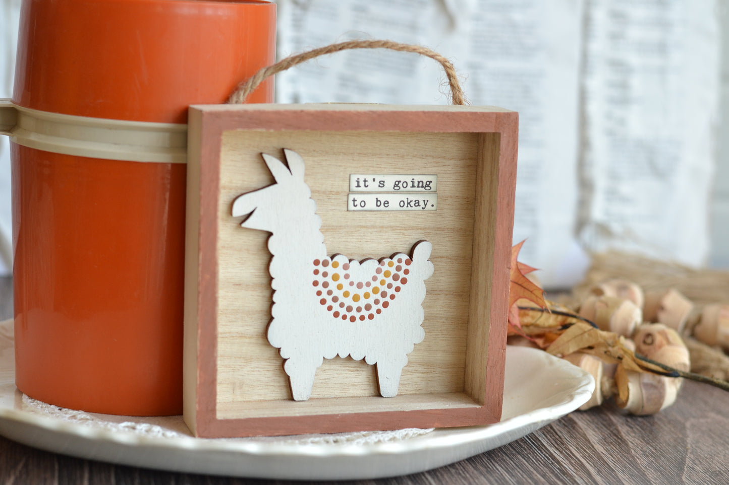 Fall Shadow Box - Llama