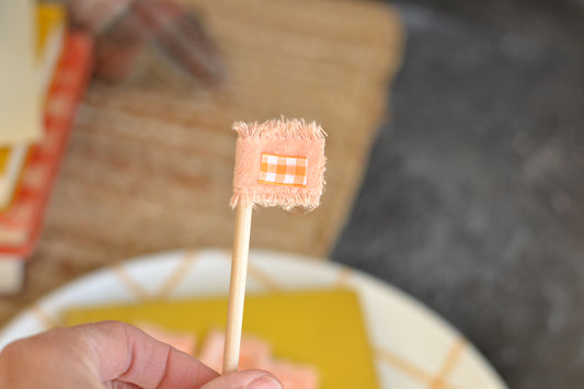 Mini Flag Set of FOUR - Blush Velvet with Gingham Ribbon