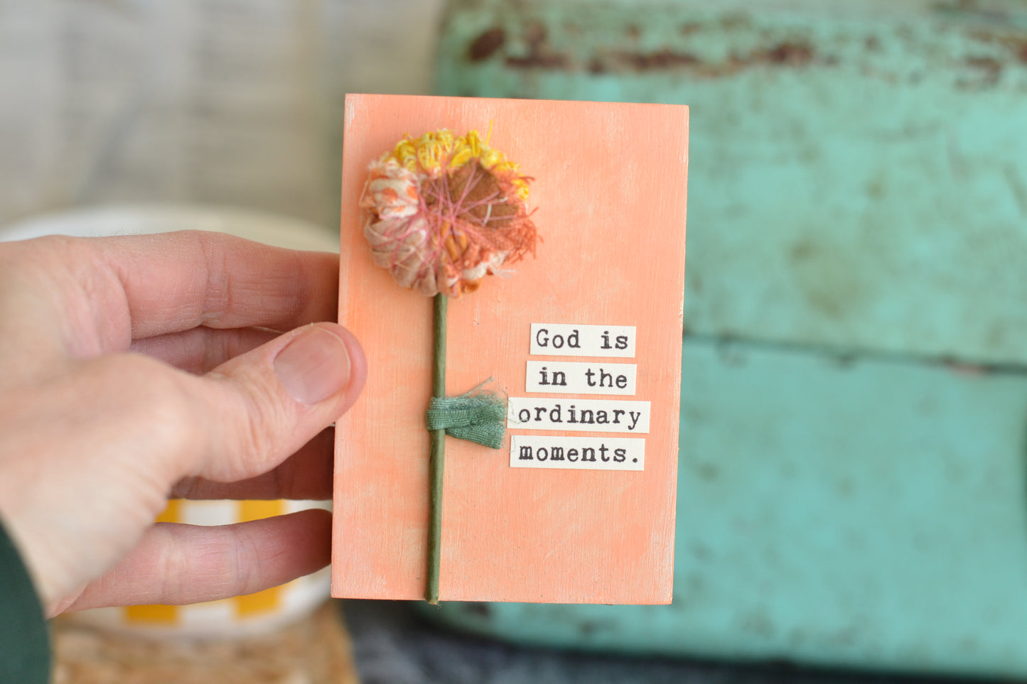 Peach Wood Sign with Fabric Flower - P11