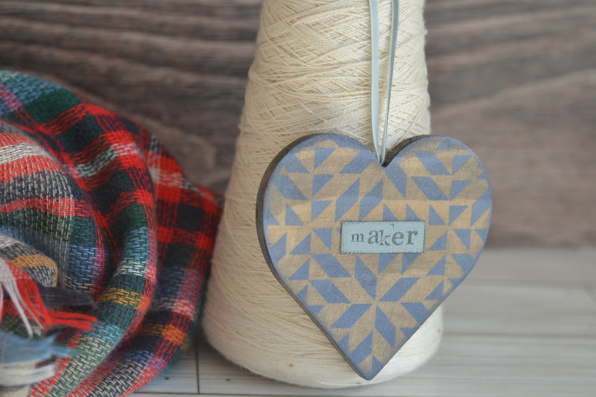 Wood Quilted Heart MAKER Ornament