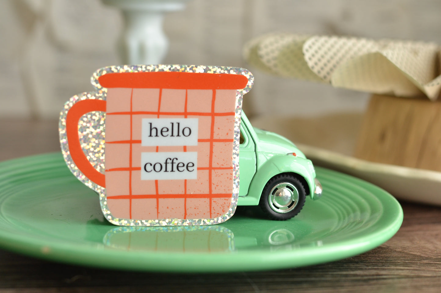 Orange Glitter Hello Coffee Cup Sticker