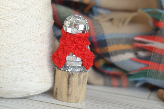 Disco Snowman with Red Boucle Scarf - T16