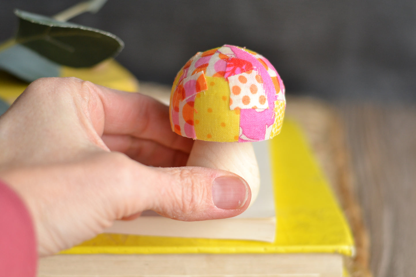 SHORT Pink & Yellow Patchwork Mushroom