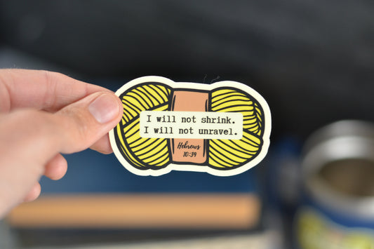 Bright Yellow Yarn Sticker with Hebrews 10:39 reference - *stickers ship free*