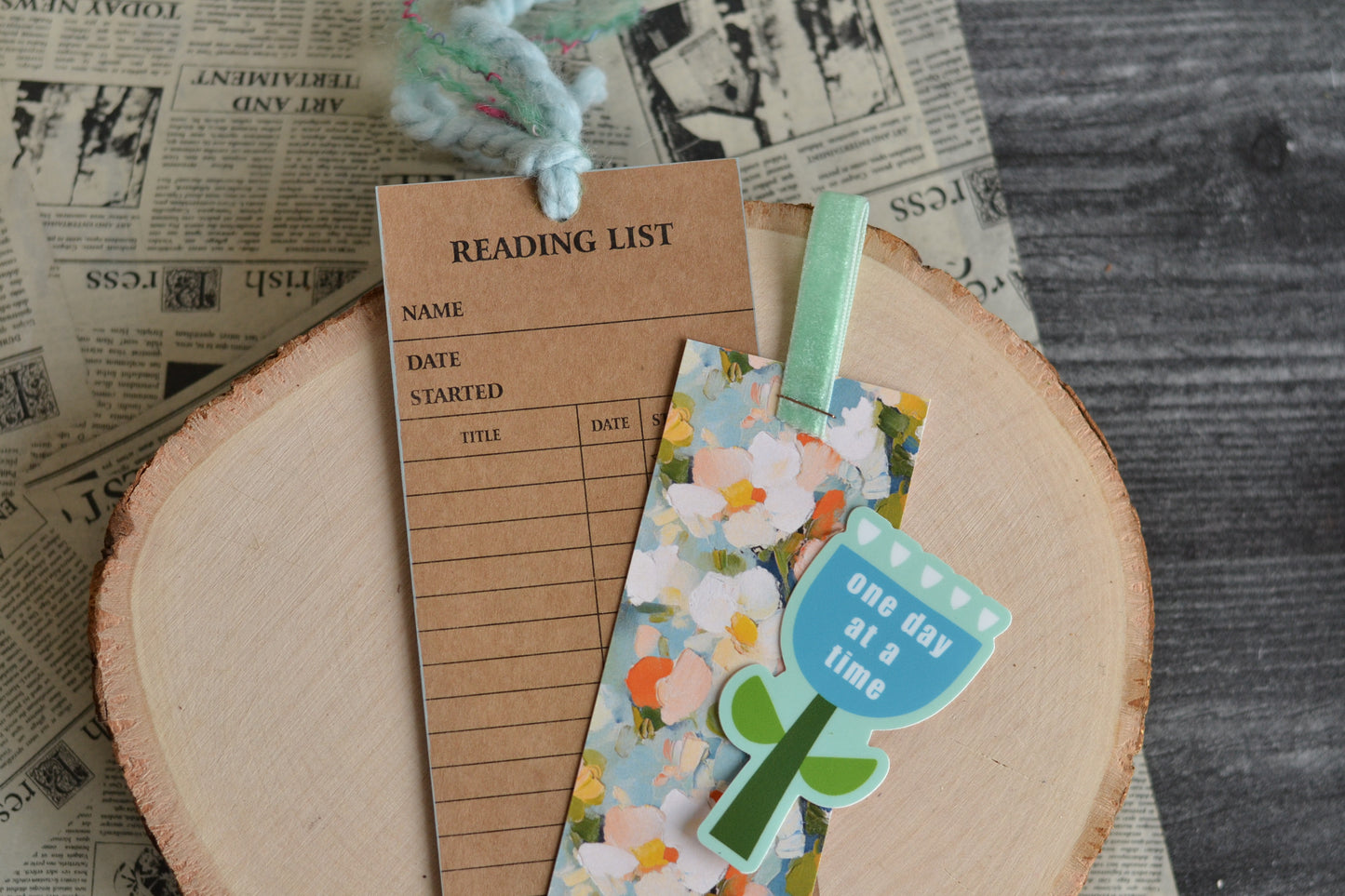 Blue Floral Bookmark + Sticker Set
