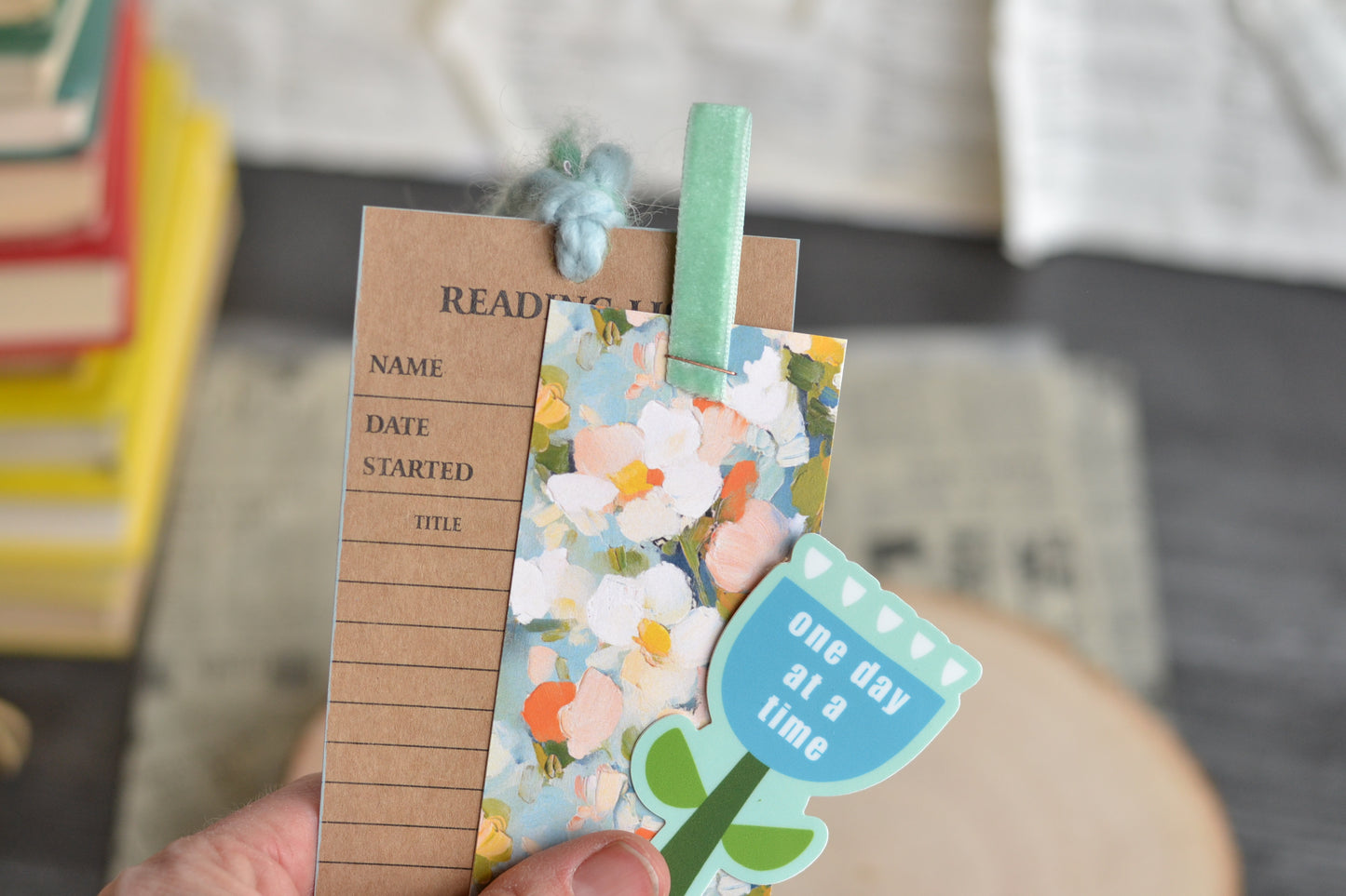 Blue Floral Bookmark + Sticker Set