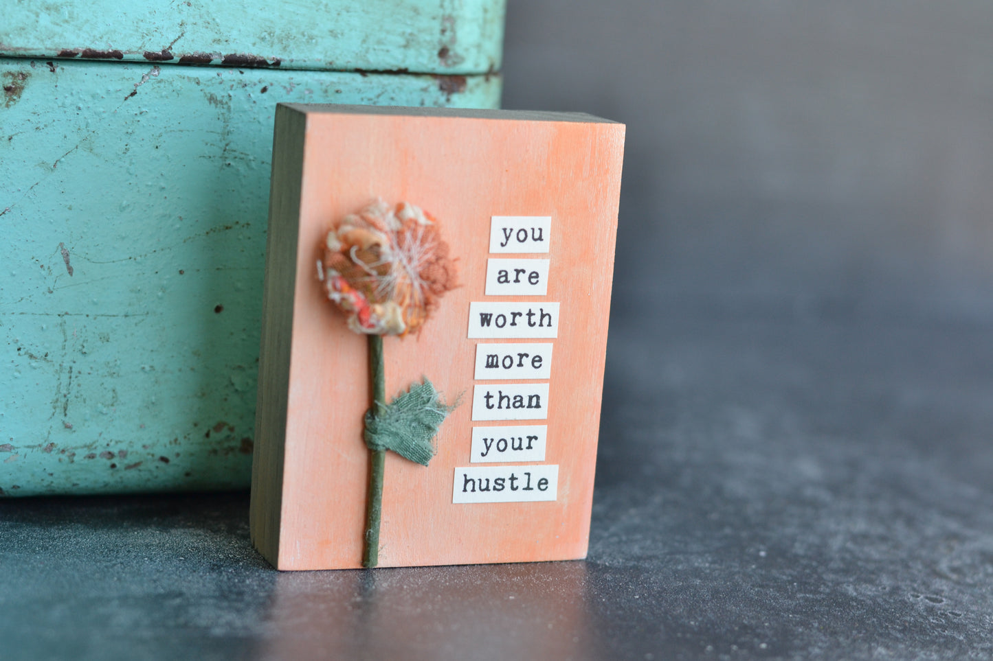 Peach Wood Sign with Fabric Flower - P12