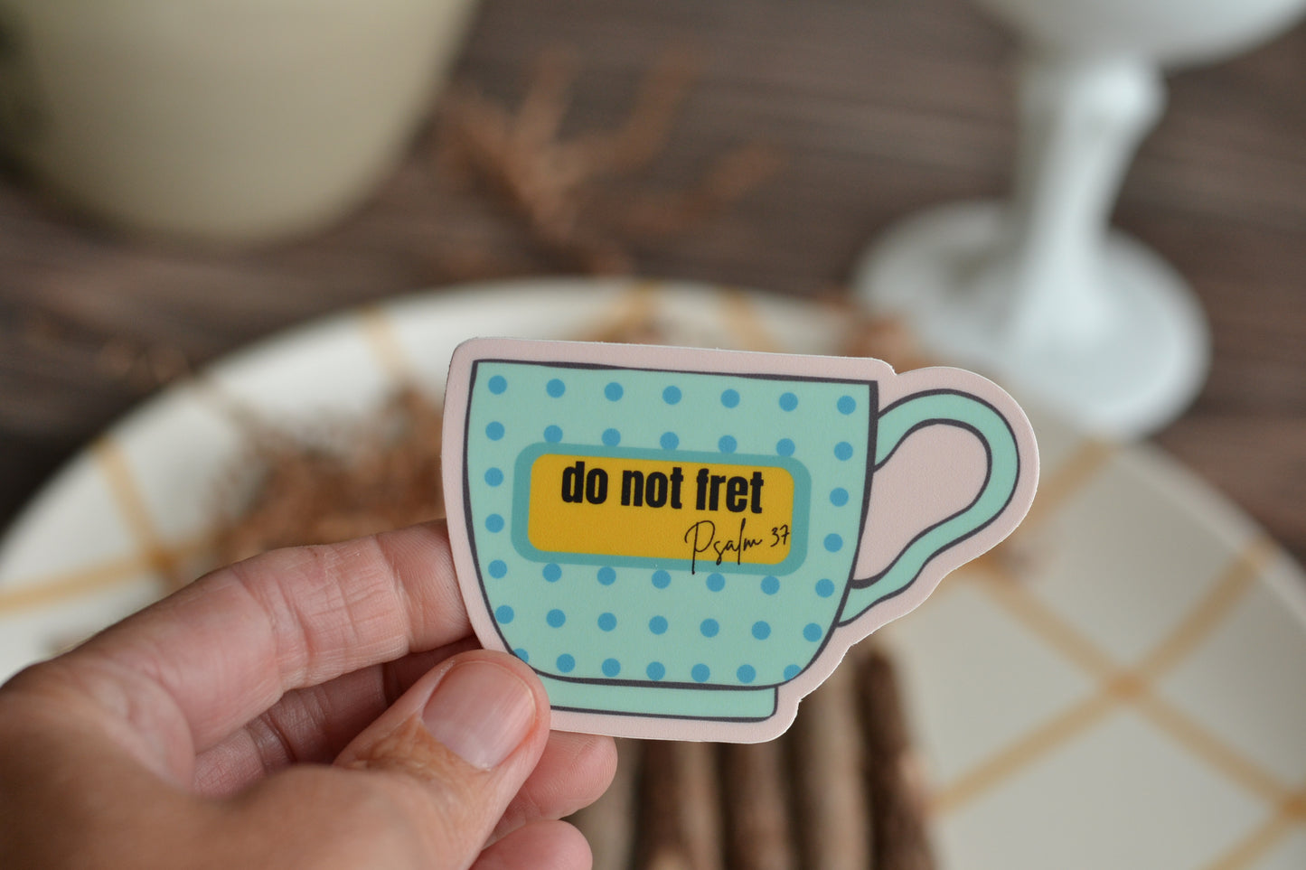 Pink and Aqua Cup Sticker. Do Not Fret Psalm 37