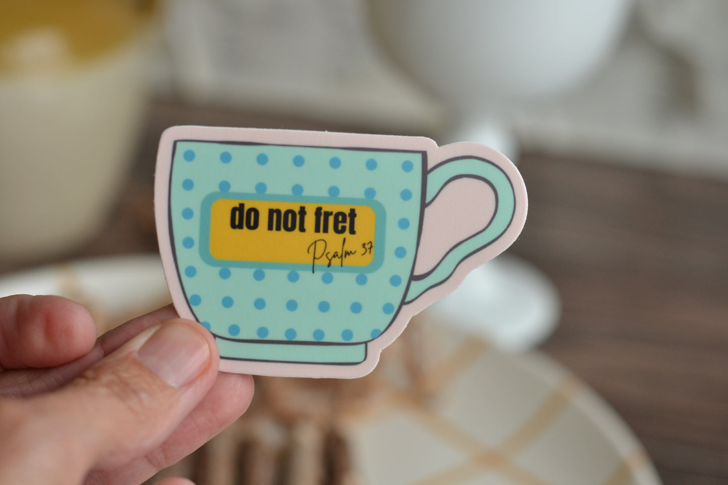 Pink and Aqua Cup Sticker. Do Not Fret Psalm 37