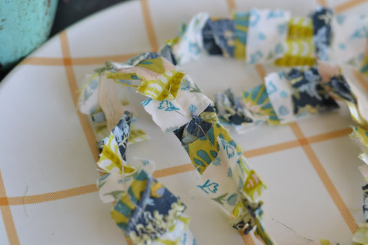 BLUES & GREENS Scrap Fabric Ribbon - 1 Yard