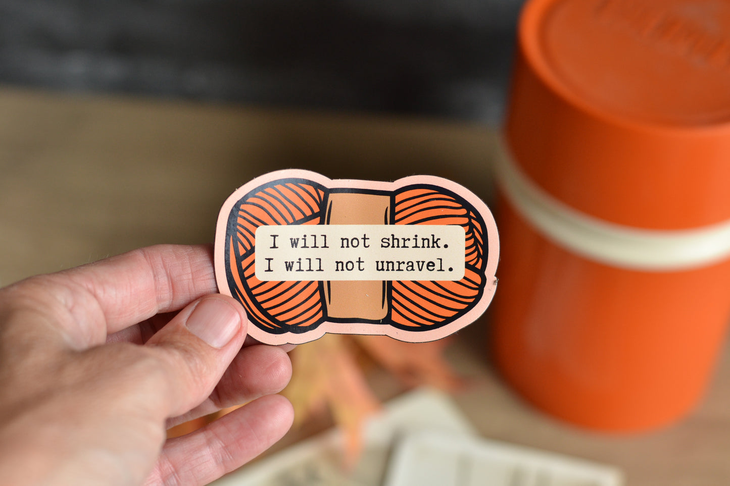 Yarn Magnet! I will not shrink orange magnet