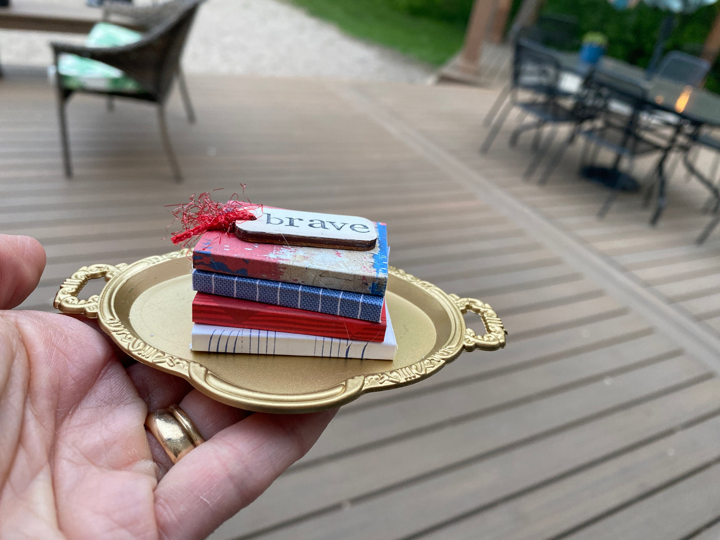 Patriotic Book Stack on gold tray