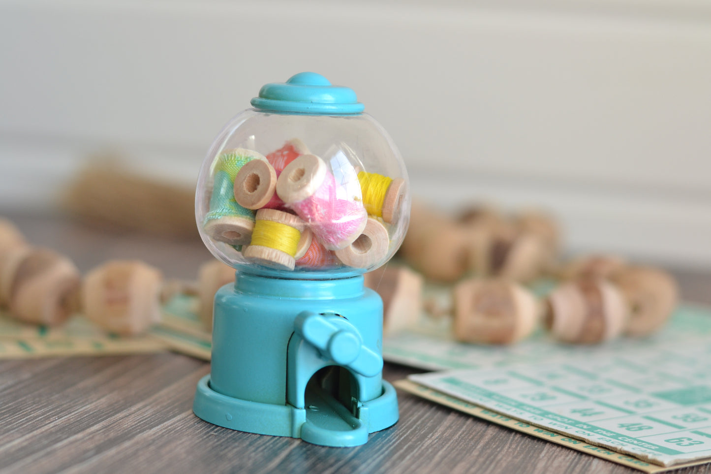 Turquoise Gum Ball Dispenser with the cutest spools