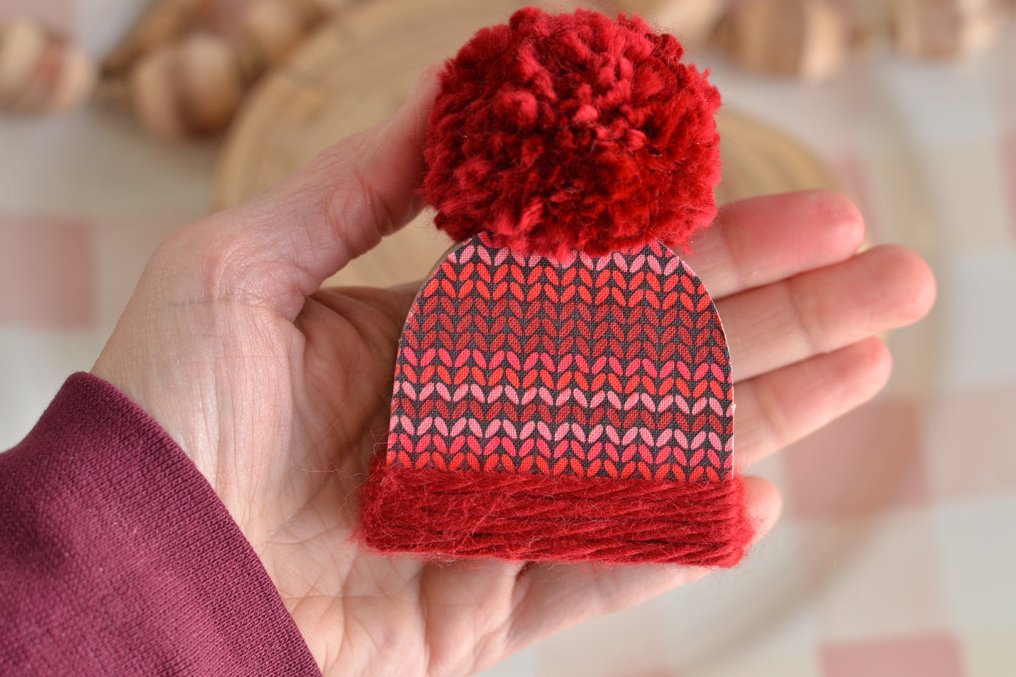 Mini Red Sweater Print Winter Beanie