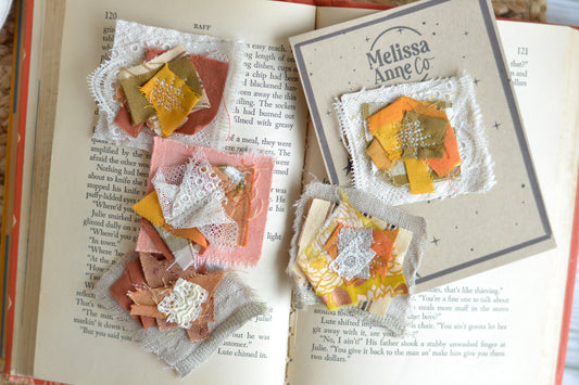 Fabric Tidbit Embellishments - Set of FIVE