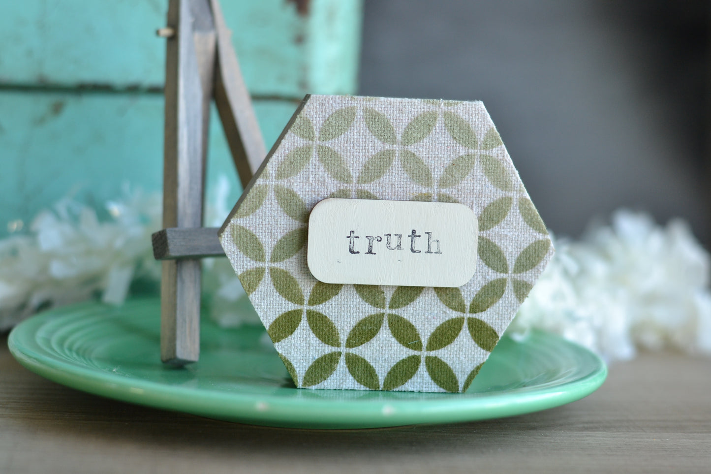 BSF Olive Sage Wood Hexagon Truth Sign
