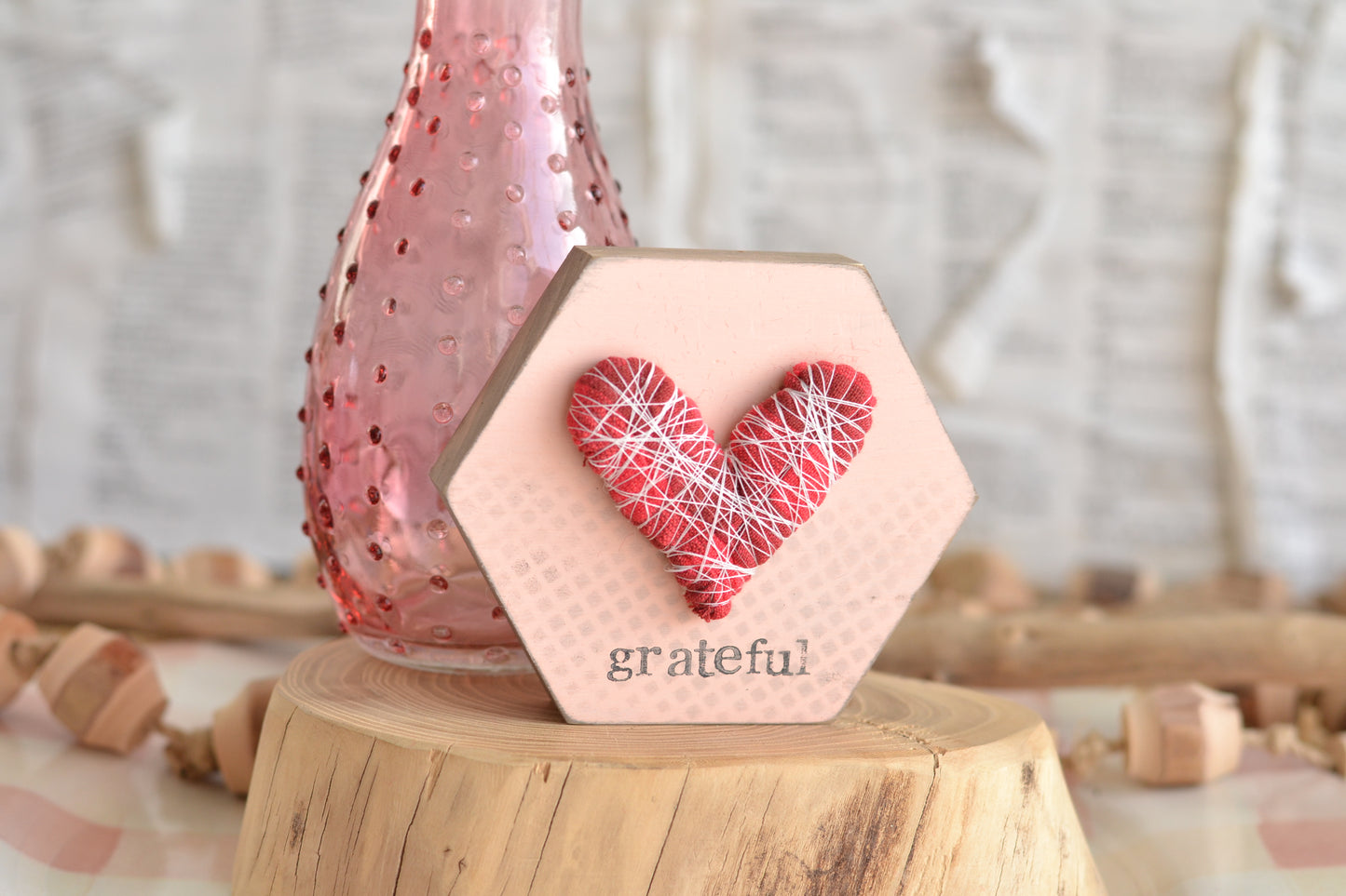 Pink and Red Gratitude Hexie Valentine's Sign