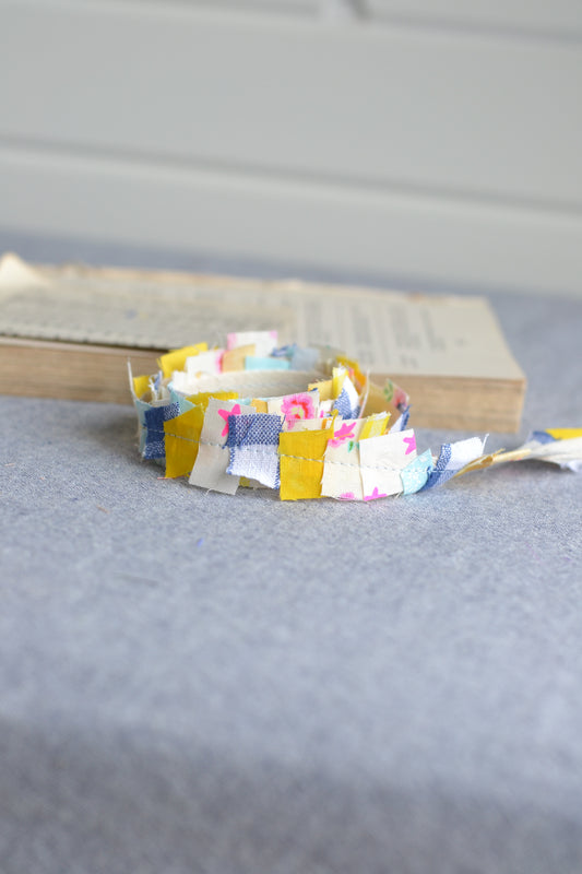 Sunshine Fabric Scrap Ribbon - Yellow, Blue, Pink - 1 Yard