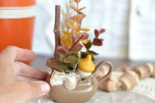 Mini Autumn Floral Arrangement in Ceramic Pitcher F17
