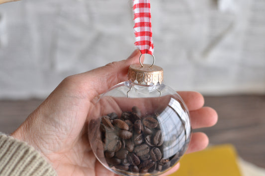 Coffee Bean Ornament with Red Gingham Hanger
