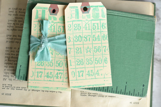 Set of 10 Stamped Shipping Tags - painted bingo card