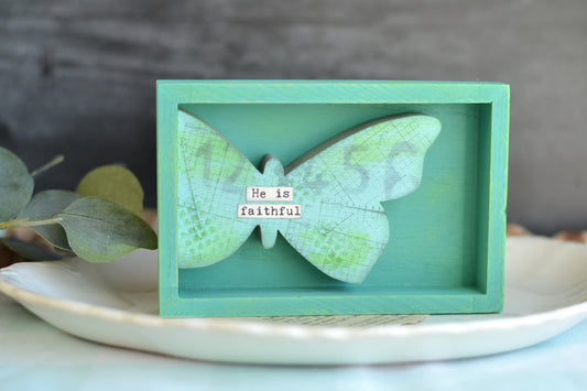 Green Wood Butterfly Shadow Box