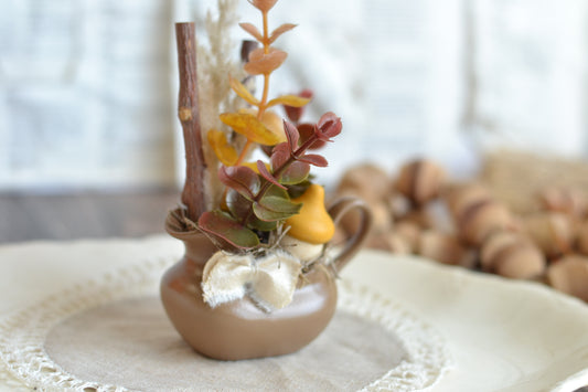 Mini Autumn Floral Arrangement in Ceramic Pitcher F17