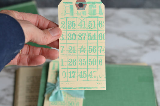 Set of 10 Stamped Shipping Tags - painted bingo card