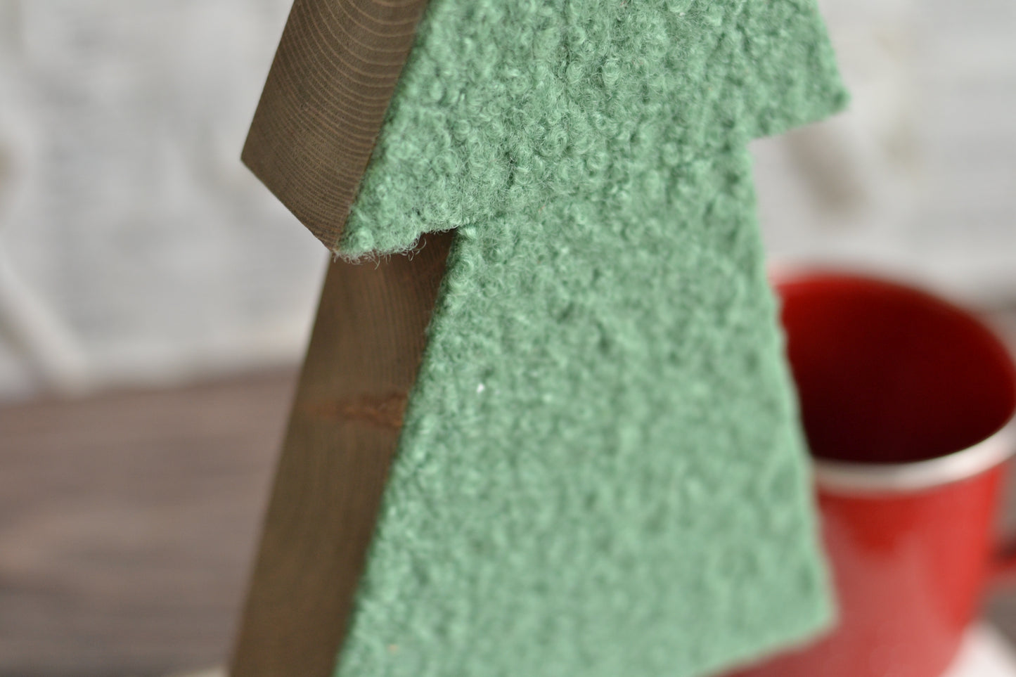 Sage Christmas Green Boucle Wood Tree - 12" Tall