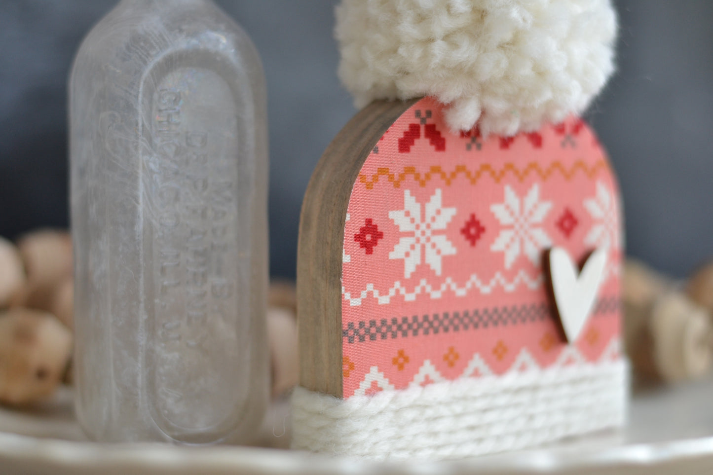 Nordic Pink Winter Hat Shelf Sitter