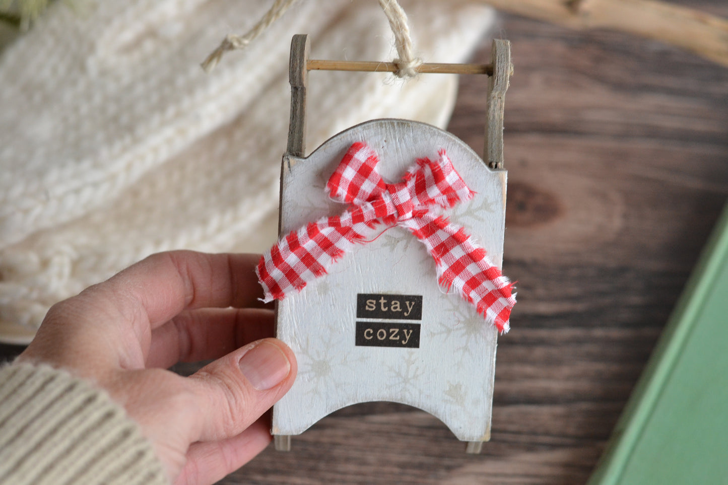 RED GINGHAM BOW Sled Ornament