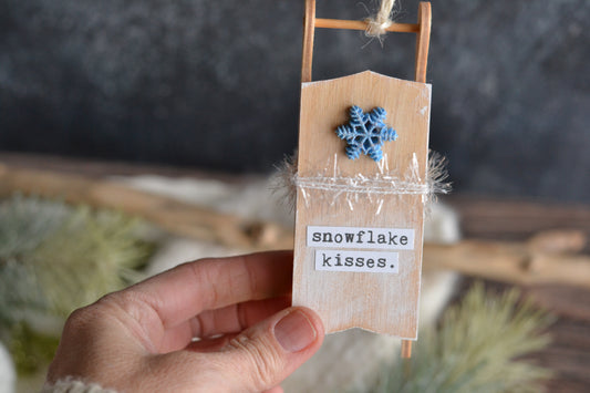 BLUE Sled Ornament - Snowflake Kisses