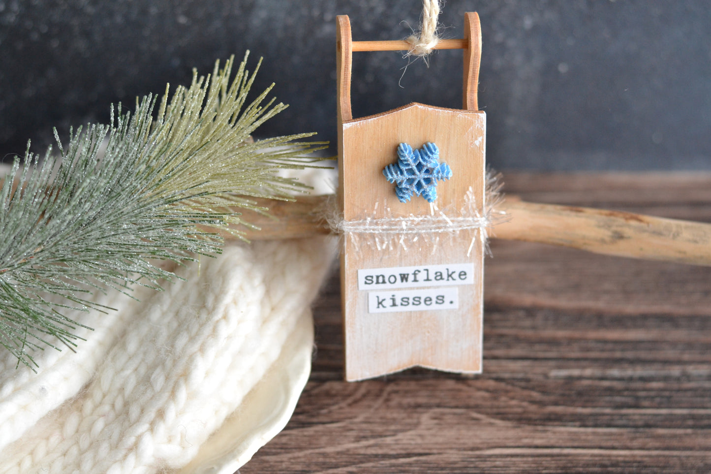 BLUE Sled Ornament - Snowflake Kisses