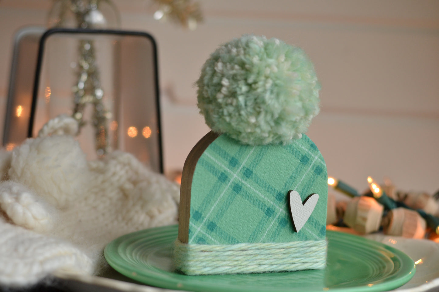 Mint Green Flannel Plaid Winter Toque