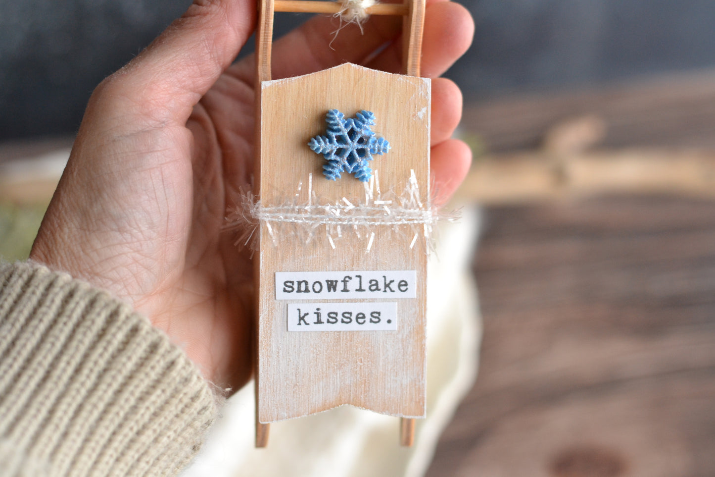 BLUE Sled Ornament - Snowflake Kisses