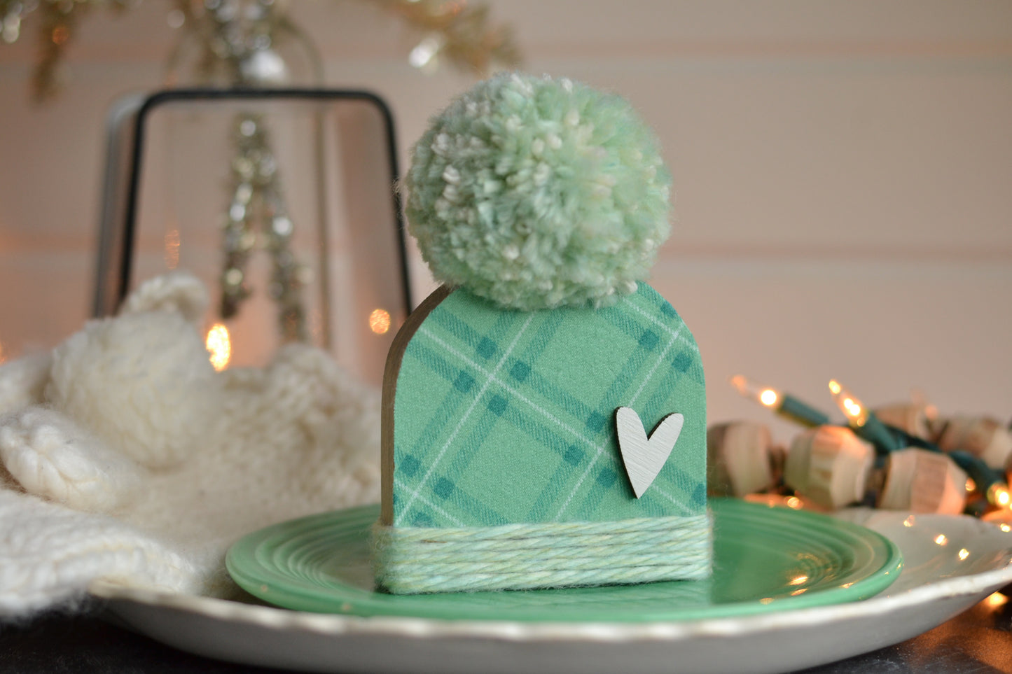 Mint Green Flannel Plaid Winter Toque