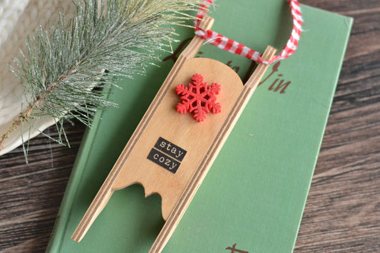 RED Snowflake Sled Ornament