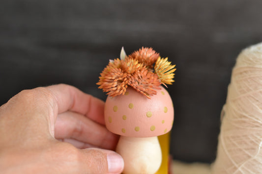 Blush Floral Wood Mushroom - F16